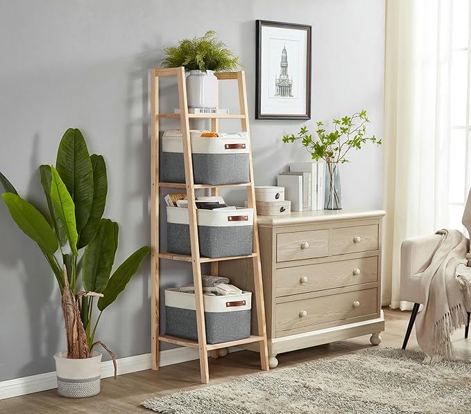 DECOMOMO Storage Bins Fabric Storage Baskets for Shelves, Linen Closet Organization Toys Nursery (Slate Grey and White, Large - 3 Pack)