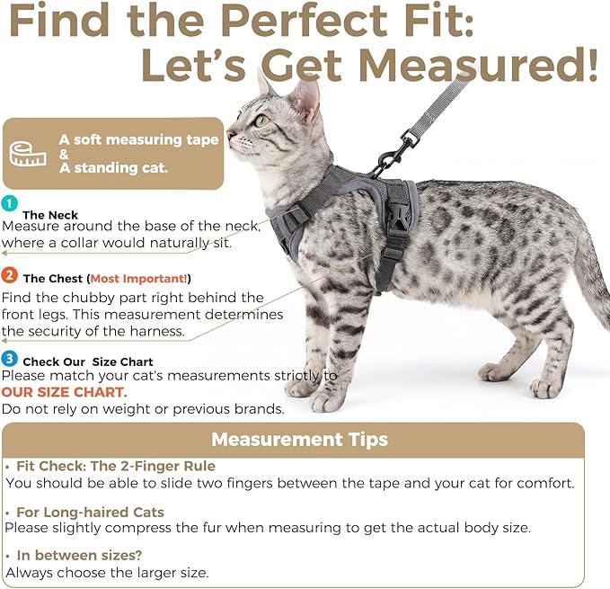 Cat Harness and Leash Set Escape Proof Tactical Medium Kitten Harness Emotional Support Cat Vest, Grey, M