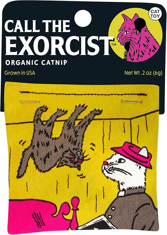 Blue Q Call The Exorcist Catnip Toys - Durable Cat Toys for Biting, Premium USA-Grown Organic Catnip, Pet Supplies, 100% Silk-Screened Cotton Pouch w/Funny Kitty Graphics, Cat Birthday Gift
