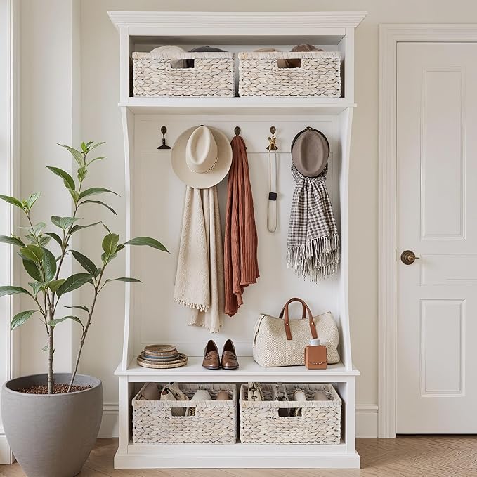 StorageWorks Pantry Baskets, Wicker Storage Baskets for Organizing, Shelves, Pantry Organizers and Storage, Water Hyacinth, White