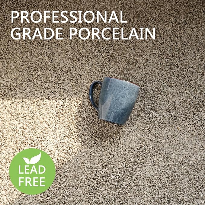 Bosmarlin Ceramic Coffee Mug Set of 4, 17 Oz, Coffee Cups with Big Handle, Microwave Safe, Unique Reactive Glaze (Deep Blue, 17 Oz)