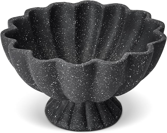 Pedestal Decorative Bowl Home Decor - Morden Resin Handmade Decorative Fruit Bowl for Kitchen Counter, Chic Ruffle Bowl Centerpiece Decor for Dining Table Coffee Table (Starry Black
