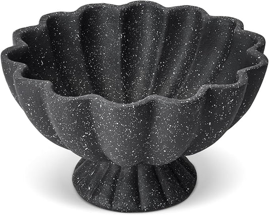 Pedestal Decorative Bowl Home Decor - Morden Resin Handmade Decorative Fruit Bowl for Kitchen Counter, Chic Ruffle Bowl Centerpiece Decor for Dining Table Coffee Table (Starry Black