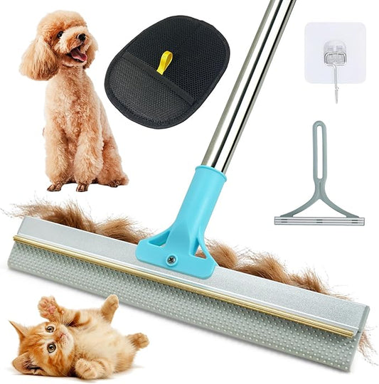 Silicone Carpet Rake for Pet Hair Removal Tool,Magic Brush Dog Hair Removal Glove,Cat Carpet Broom Rake&Pet Hair Remover Tool 3PCS/Set for Rugs, Mats, Couch, Furniture,54inch Scraper Rake