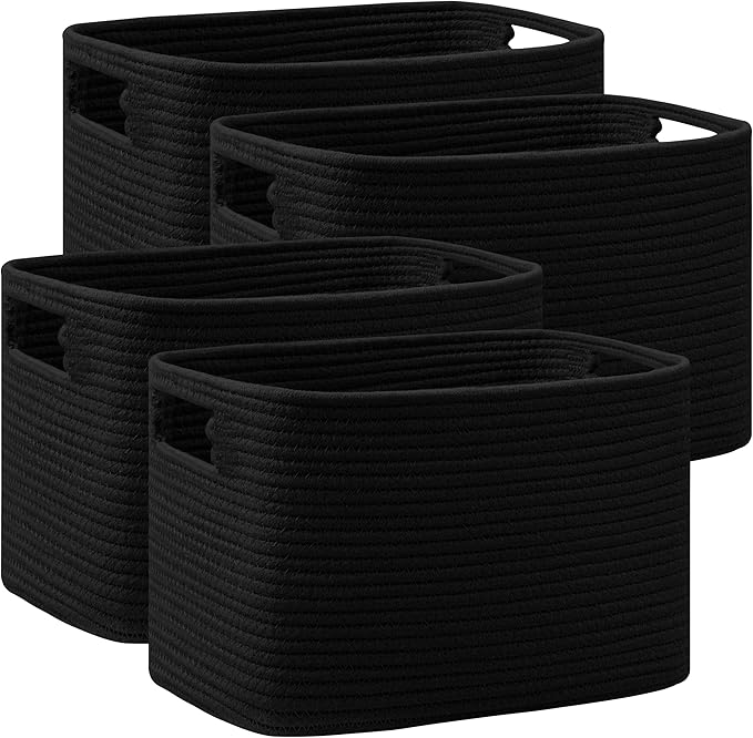 UBBCARE 4 Pack Shelf Baskets, Larger Woven Storage Baskets for Organizing(14.5''L x 9.84''W x 9''H), Basket Organizer for Dog Toys, Books, Clothes, Large Gift Basket, Black