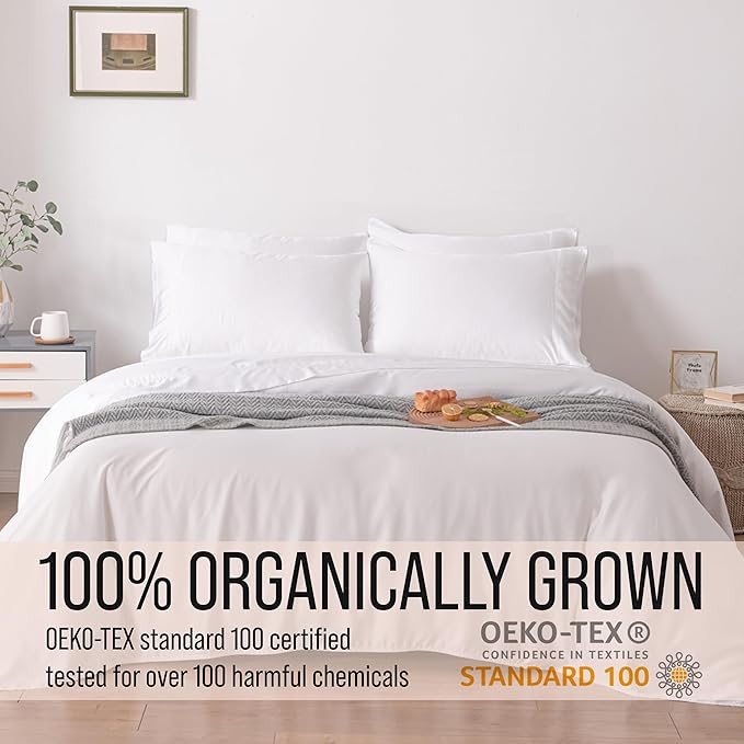 Bella Coterie 6 Piece Luxury Bamboo Viscose Queen Size Sheet Set | 100% Organically Grown | Cooling for Hot Sleepers | 18" Deep Pocket | Soft & Hypoallergenic | 4 Pillowcases [White]