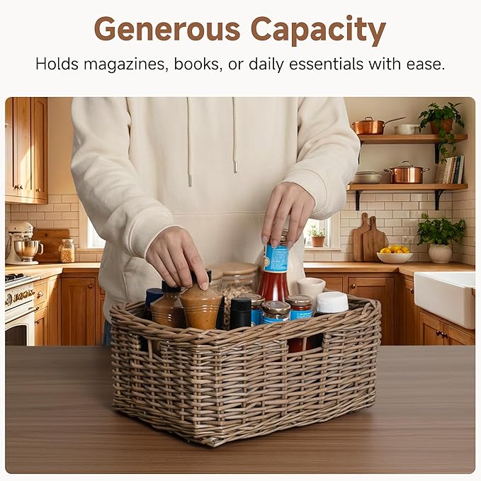 StorageWorks Pantry Baskets, Willow Storage Baskets for Organizing, Shelves, Pantry Organizers and Storage, Light Brown, 15"L x 11"W x 6 ¾"H