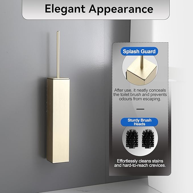 Brushed Gold Toilet Brush with Holder,Durable Cleaning Toilet Bowl Brushes with Holders