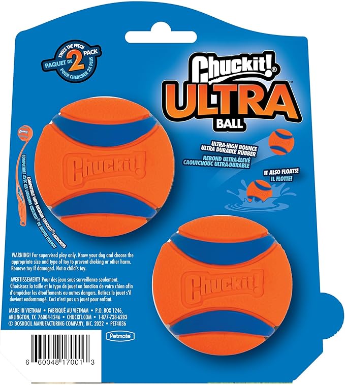 Chuckit! Ultra Ball Dog Toy - Medium Bouncy Fetch Balls For Dogs 20-60 lbs - Made from Durable Rubber - Floating Water Pet Toys - Size Medium - 2.5-inch Diameter - Pack of 4