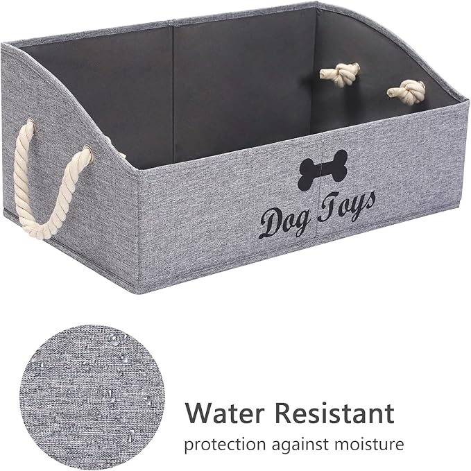 Geyecete Large Dog Toys Storage Bins-Foldable Fabric Trapezoid Organizer Boxes with weave Rope Handle,Collapsible Basket for Shelves(Snow Grey-DOG)