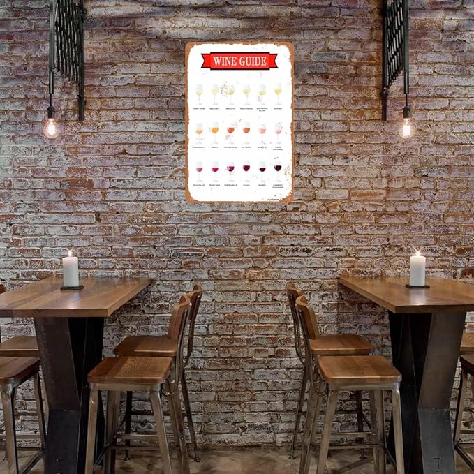 Aluminum Wine Guide Sign, Wine Decor for Kitchen Wine Wall Decor, Vintage Metal Sign for Home Bar Man Cave Decor Gifts 8"x12"