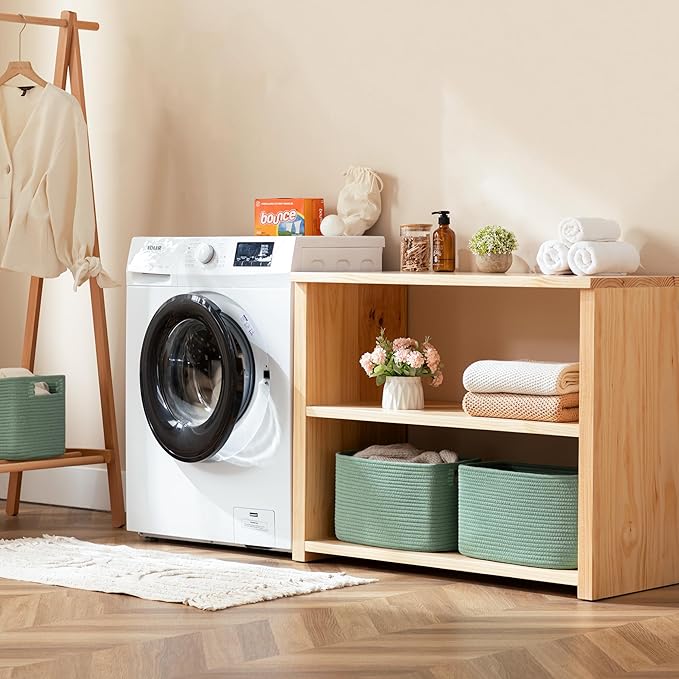 UBBCARE 2 Pack Larger Woven Storage Baskets, 22L Capacity, Grass Green Cotton Rope Shelf Baskets for Organizing Dog Toys, Books, Clothes, Large Gift Basket