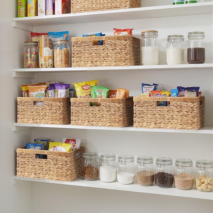 StorageWorks Extra Large Wicker Baskets for Organizing, Water Hyacinth Storage Basket with Built-in Handles, 1 Pack