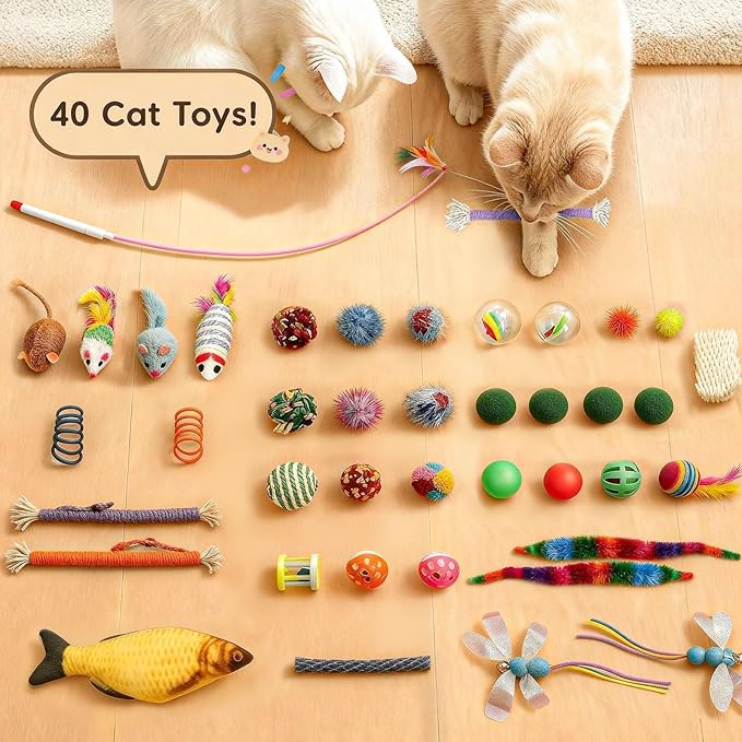 Cat Tunnel Bed with 40 Cat Toys, Collapsible Play Tunnel for Indoor Cats, Cat Tube for Kitten Puppy