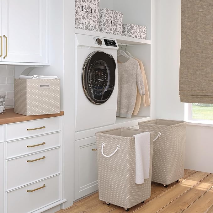 Martha Stewart Essential Collapsible Stackable Decorative Home Storage Organization With Lidded Tops, Lidded Storage Organizer, Grey