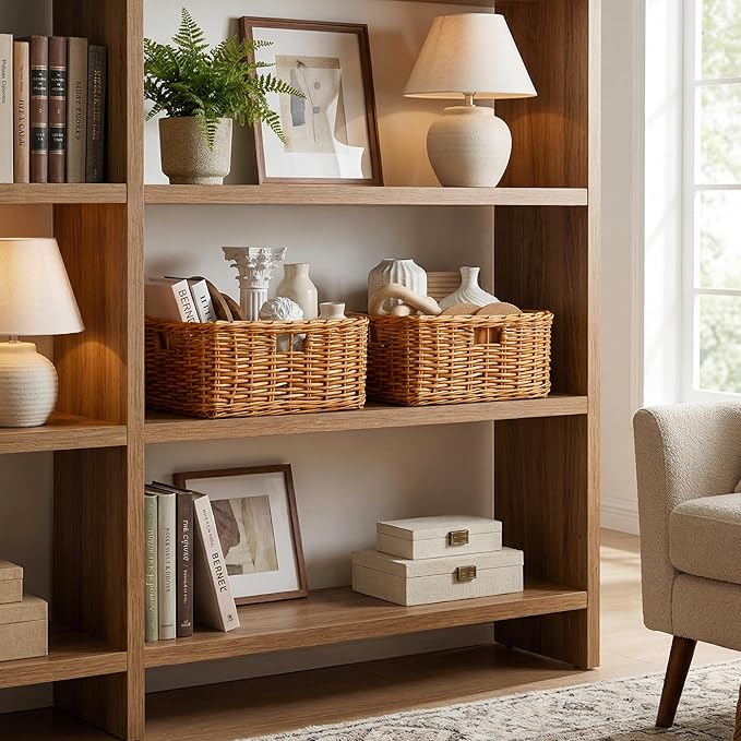 StorageWorks Pantry Baskets, Willow Storage Baskets for Organizing, Shelves, Pantry Organizers and Storage, Brown, 15"L x 11"W x 6 ¾"H