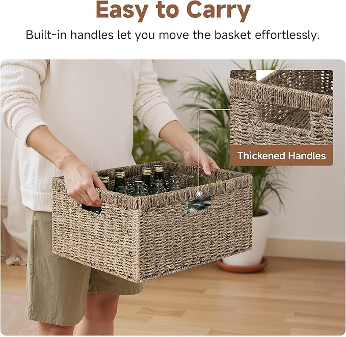 StorageWorks Extra Large Wicker Baskets for Organizing, Seagrass Storage Basket with Built-in Handles, 1 Pack