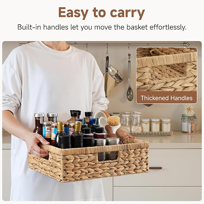 StorageWorks Pantry Baskets, Wicker Storage Baskets for Organizing, Shelves, Pantry Organizers and Storage, Water Hyacinth, 15½"L x 11¾"W x 4 ¾"H