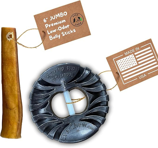 EverChew | Made in USA Bully Stick Holders & Premium All-Natural Bully Stick Starter Packs (SuperChew & 1 Jumbo 6" Stick | 16 to 120+ lbs)