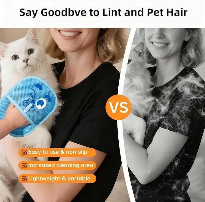 2025 Thickened Electrostatic Pet Hair Removal Gloves for Dogs & Cats，Reusable & Washable Cat Hair Removal Glove, Pet Hair Remover Tool for Furniture Clothing, Couch, Carpet, Car Seat, Bed