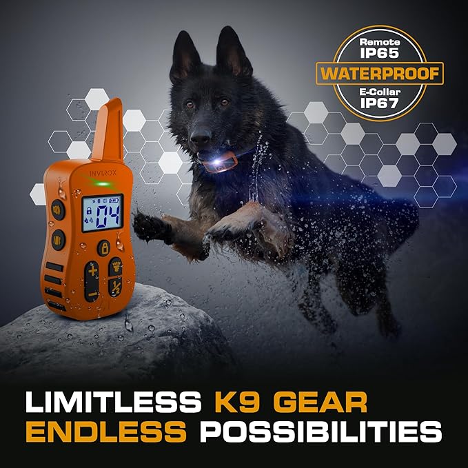 INVIROX Dog Shock Collar [Ultra K9] 124 Training Levels, 4 Powerful Modes with Night-Light and ¾ Mile Range 100% Safe Dog Training Collar for Large Dogs IP67 Waterproof