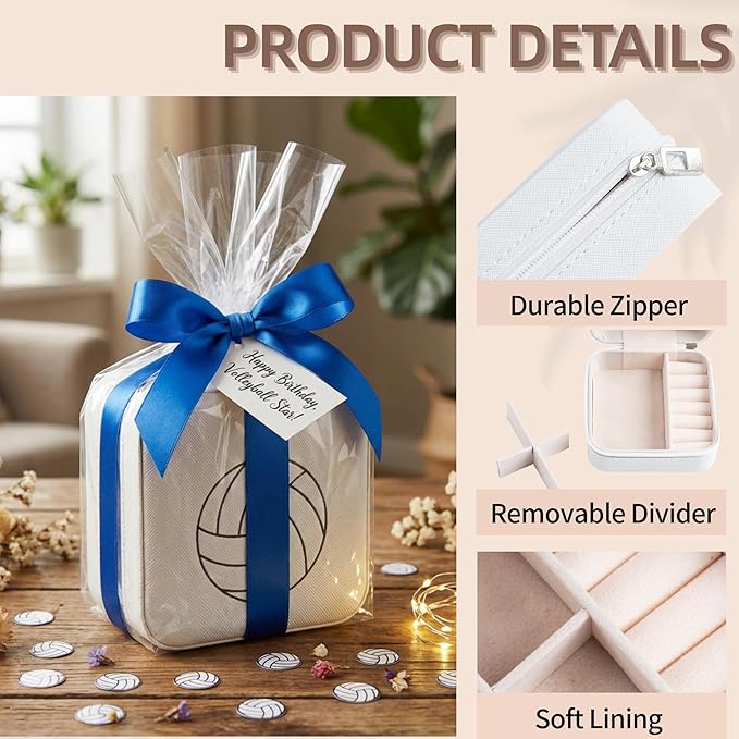 12-Pack Volleyball Portable Jewelry Box for DIY Team Personal Name Small Travel White Sport Jewelry Case Bulk Gifts for Volleyball Team Players Teammates Coaches Christmas Ideas for Jewelry Storage