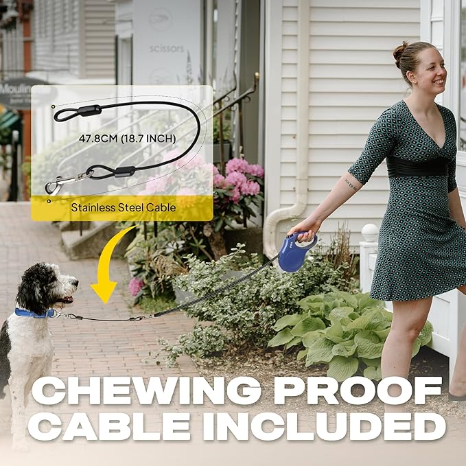 Fida Retractable Dog Leash, 16ft Heavy Duty Pet Walking Leash for Small/Medium Dog or Cat up to 44 lbs, Tangle Free. One-Hand Brake (Medium, Navy Blue)