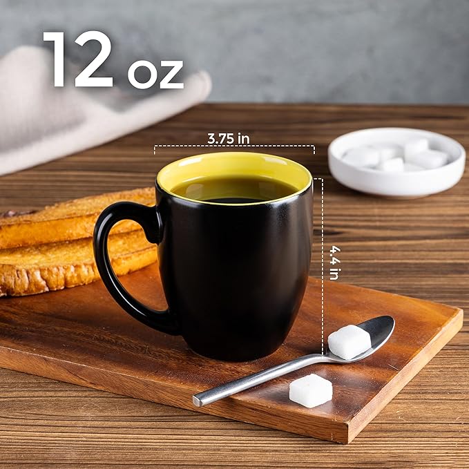 GBHOME 12oz Coffee Mugs Set of 6, Large Ceramic Coffee Mugs for Man, Woman, Dad, Mom, Modern Coffee Mugs Set with handle for Tea/Latte/Cappuccino/Milk/Cocoa. Dishwasher&Microwave Safe,Yellow