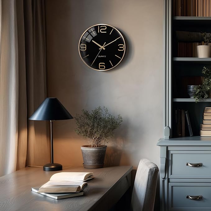 AYRELY® 12 Inch Silent Modern Wall Clocks Battery Operated, Wall Clock for Living Room Décor,Gold Metal Frame Clock Decorative for Bedroom,Kitchen,Office