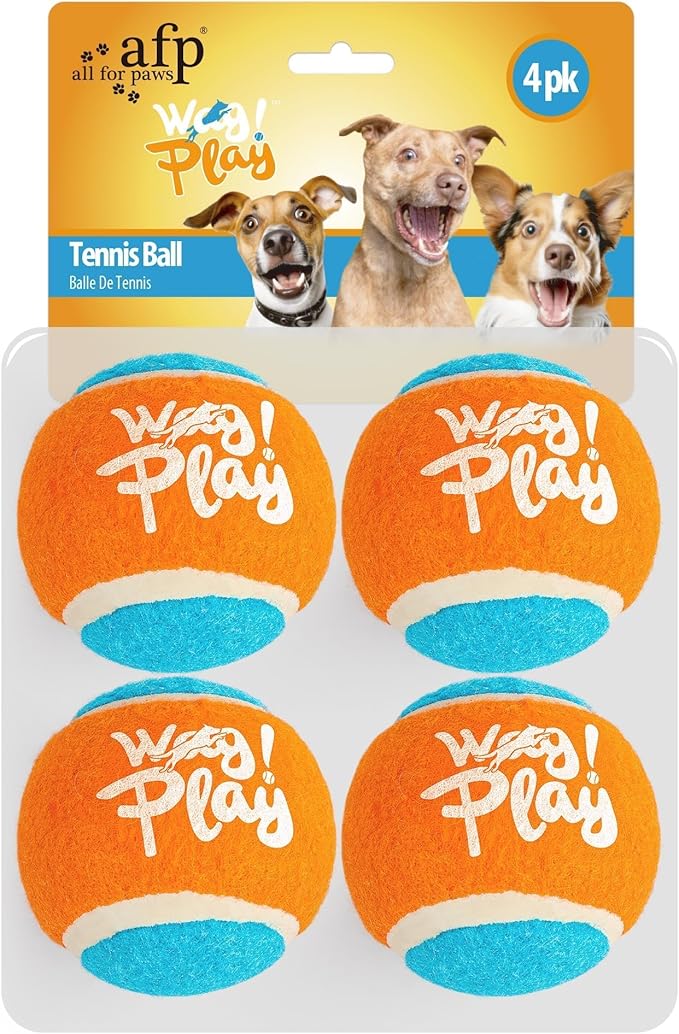 ALL FOR PAWS 2.5" Tennis Balls for Dogs, Dog Balls for Ball Launcher Toy, Bouncy & Durable Fetch Balls for Medium Large Dogs, 4 Pack Fetch Toy for Outdoor Play