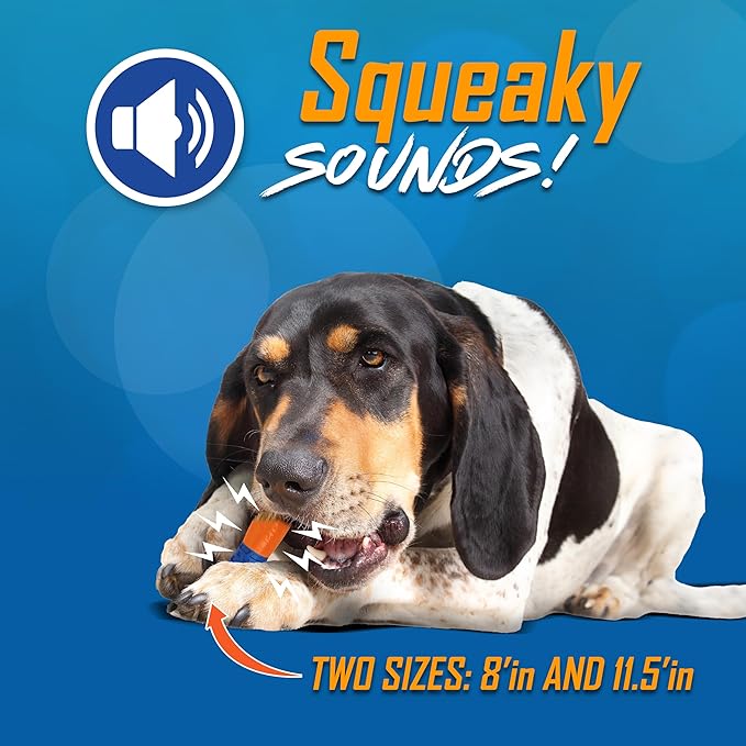 Nerf Dog Exo Squeak Stick Outdoor Dog Toy, 8 Inch Squeaking Puppy Toy for Puppies and Small Dogs, Blue/Orange