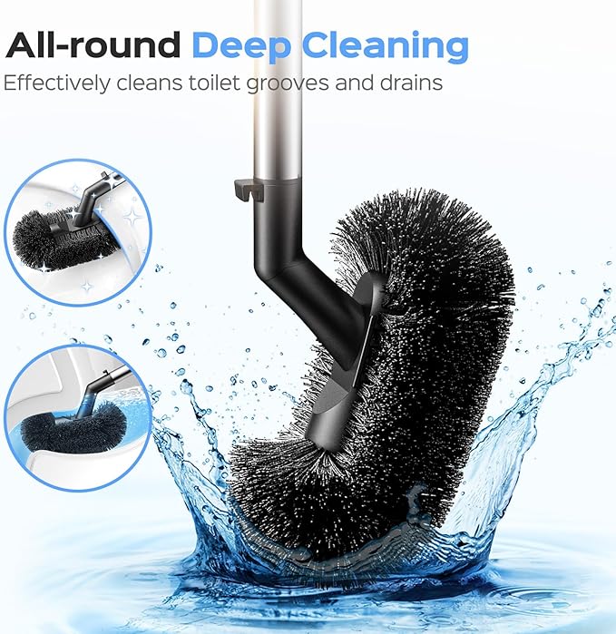HAMITOR Toilet Plunger and Brush Set: 2 in 1 Stainless Steel Rustproof Combo with Deep Cleaning Curved Bristles - Heavy Duty Toilet Unclogging for Family Bathroom - Compact Apartment Accessories