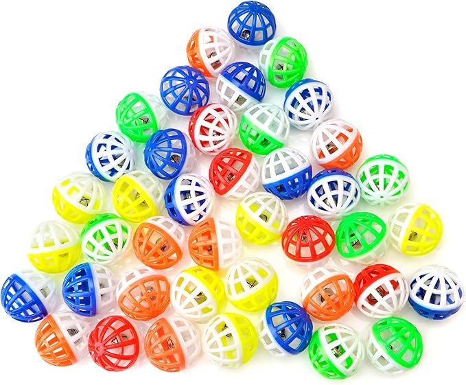 CHIWAVA 45PCS 1.6" Cat Toy Balls with Bells - Plastic Lattice Jingle Balls for Kittens, Interactive Chasing & Pounce Rattle Toys, Assorted Colors