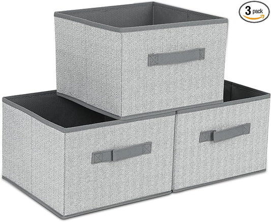 DAYARD Fabric Bins [3-Pack], Foldable Cube Baskets Storage Boxes for Shelves, Closet, Bookshelf, Nursery Organizer Containers, 11 x 11 x 8 inch Grey