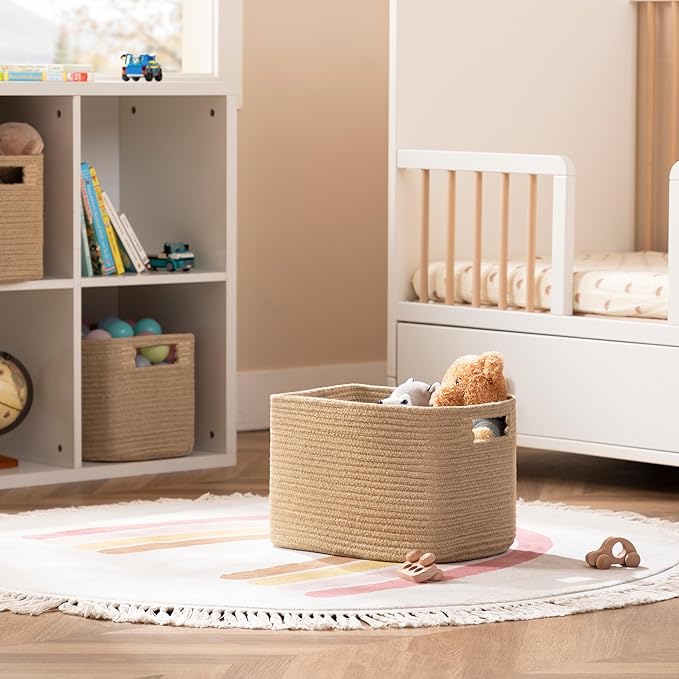 UBBCARE 4 Pack Shelf Baskets, Larger Woven Storage Baskets for Organizing(14.5''L x 9.84''W x 9''H), Basket Organizer for Dog Toys, Books, Clothes, Large Gift Basket, Jute