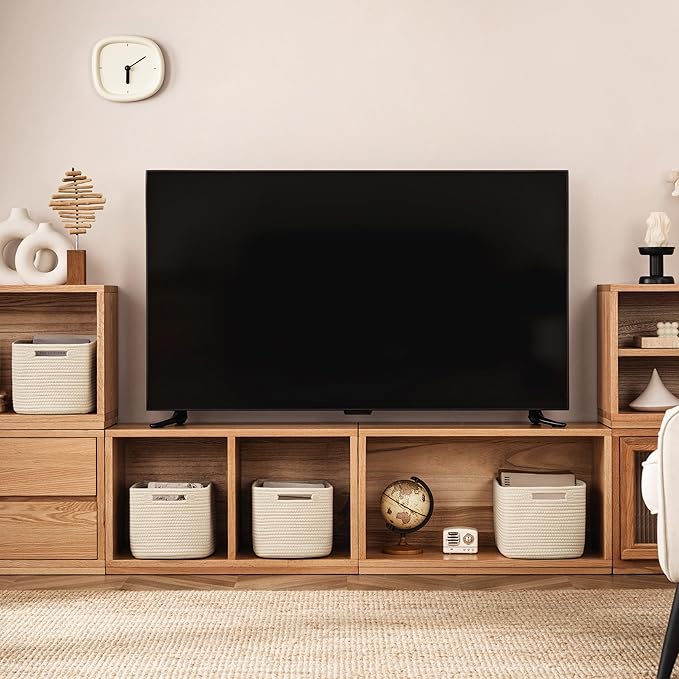 UBBCARE 2 Pack Storage Basket for Shelves, Woven Baskets for Organizing, Durable Organizer Baskets Storage Bins for Bookshelf, Toys, Towels, Clothes, 13''Lx9''Wx7.5''H, Beige