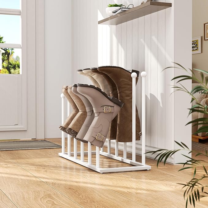 pickpiff Free Standing Shoe Racks - White Metal Boot Rack Organizer Tall Boots for Dorm Room, Closet, Entryway, Bedroom, Patio Outdoor, Hallway, White, Shoe Storage Fit for 6 Pairs