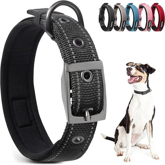 PetiFine Dog Collars for Small Dogs, Neoprene Padded Dog Collar, Reflective Heavy Duty Pet Collars with Durable Metal Belt Buckle for Walking, Black, S
