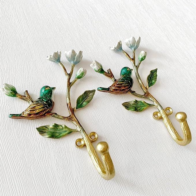 Vintage Bird Shaped Decorative Wall Hooks Rack Hangers for Hanging Clothes Coats Towels Keys Hats, 2 Pack Antique Metal Mounted Wall Hook