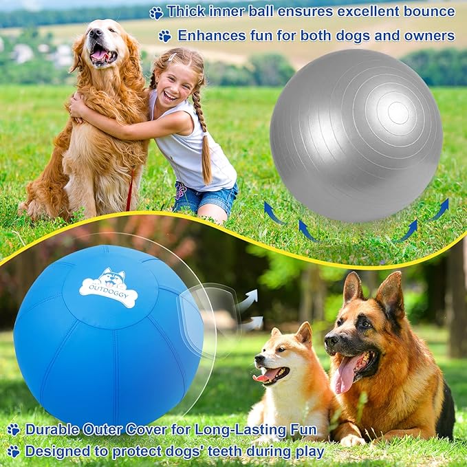 Herding Ball for Dogs 25 Inch - Dual-Layer Heavy Duty Herding Ball for Australian Shepherds, Border Collies & Cattle Dogs | Outdoor Herding Toy for Medium/Large Dogs - Backyard Training and Play-Blue