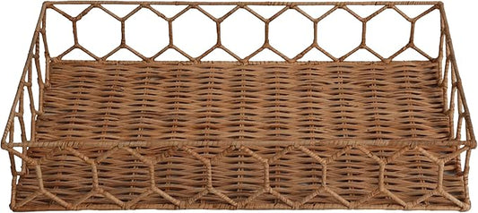 happimess TRY1001B Honeycomb 19.75" Rustic Bohemian Hand-Woven Rattan Tray for Storage,Decoration, Display, Coffee Table or Serving Food, Light Brown