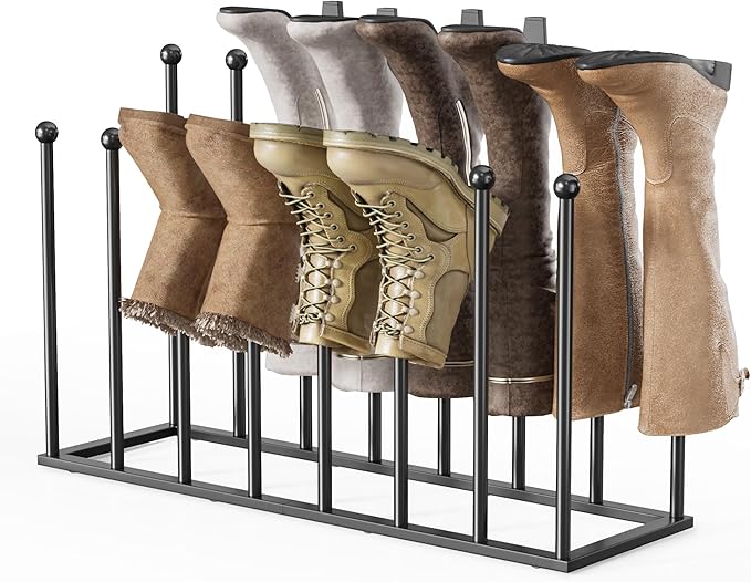 pickpiff Free Standing Shoe Racks - 19.5 Inch Black Metal Boot Rack Organizer Tall Boots for Dorm Room, Closet, Entryway, Bedroom, Patio Outdoor, Hallway, Black, Shoe Storage Fit for 8 Pairs