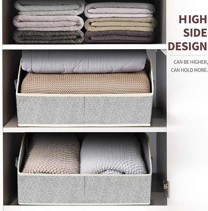 Closet Baskets for Shelves Trapezoid - Decorative Storage Baskets with Handle, Closet Bins for Organization, Shelf Storage Bins for Clothes, Books, Home, Office, 10 Pack, Light Gray