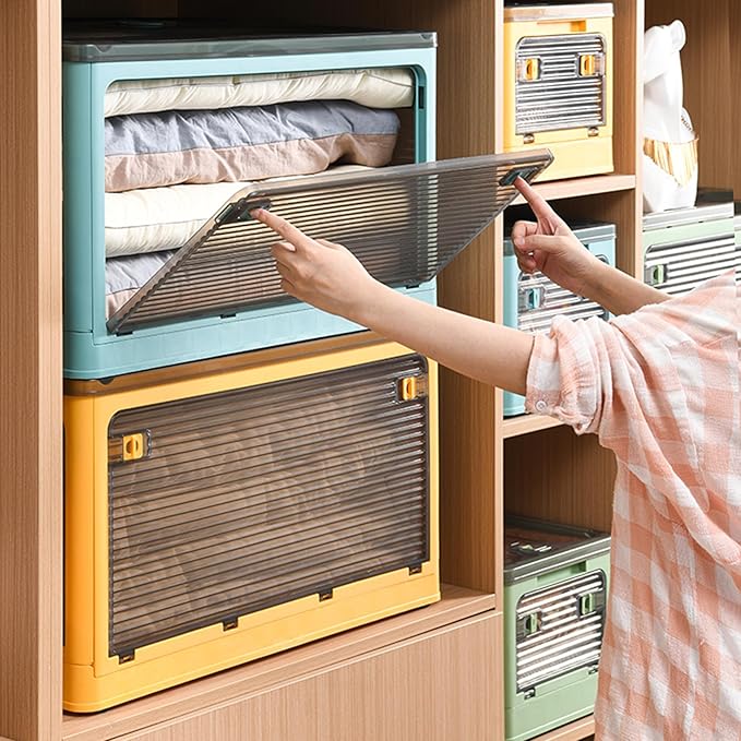 3 PACK Stackable Storage Bins, 83 Liters Closet Organizers with 3 Lids, Wheels, Drawers, Foldable Collapsible Box for Clothes and Camping Out Doors Bins, White