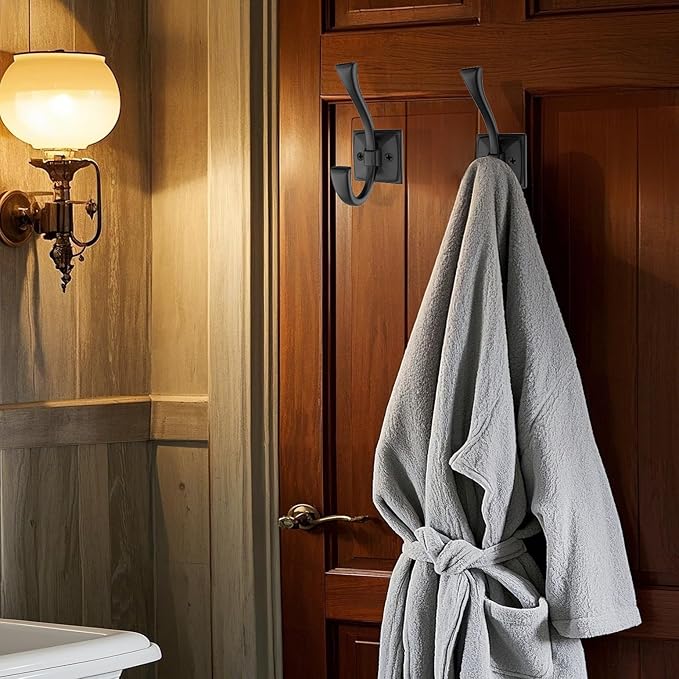 2 Pack Antique Black Coat Robe Hooks for Wall Hanging Hat, Key, Bag, Robe, Towel, Mudroom Hook Entrance Bathroom Door Decorative Heavy Duty Hats Hanger