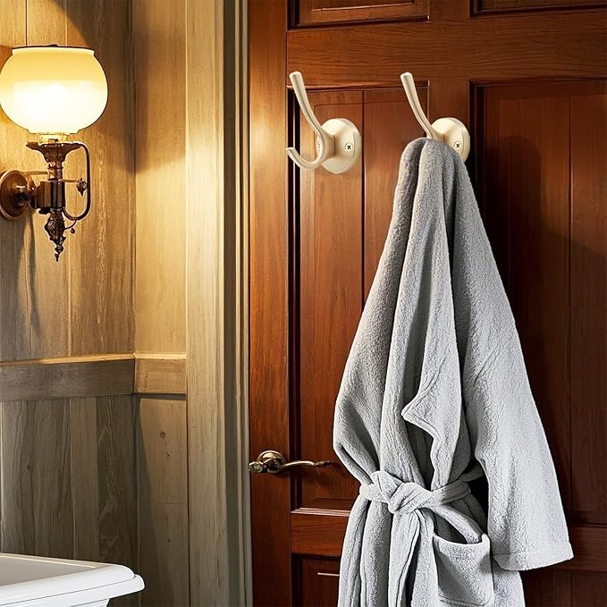 Gold Coat Hooks for Wall, 3 Pack Towel Hook Heavy Duty Metal Double Bath Robe Hook Wall Mount, Hat Hooks for Cubicle Bathroom Kitchen Closet Garage