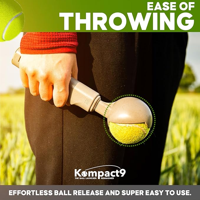 Kompact9 | Retractable Pocket-Sized Ball Launcher, Eco-Friendly & Portable Dog Fetch Toy, Made from Recycled Plastic, UK Designed, Fits Standard Tennis Balls Perfect Dog Exercise Equipment | Silver