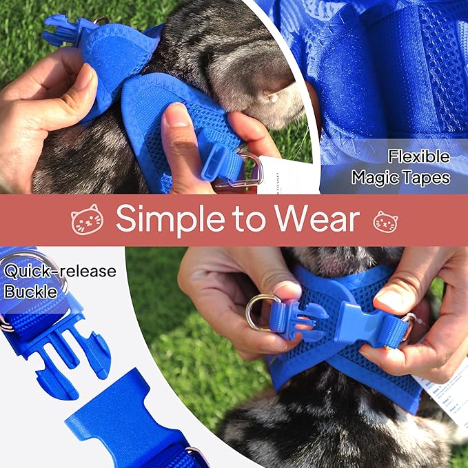 TwoEar Dog Vest Harness Reflective, No-Pull Pet Harness Easy Control with Breathable Mesh, Soft Puppy Step-in Harness No-Choke for Outdoor Walking, Training for Small Dogs, Cats(XS, Blue)