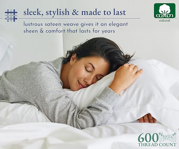 California Design Den King Size Sheet Set - 100% Cotton, 600 Thread Count, Deep Pocket King Sheets, Premium-Feel Bedding with Sateen Weave - White Embroidered Gray