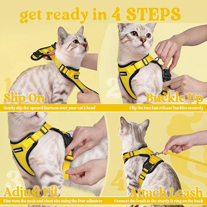 rabbitgoo Cat Harness and Leash for Walking, Escape Proof Soft Adjustable Vest Harnesses for Cats, Easy Control Breathable Reflective Strips Jacket, Yellow, XXS